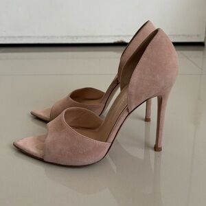 $775 GIANVITO ROSSI Suede Peep Toe Pump Heels 105mm Size EU 37